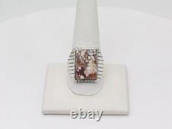 Bague en argent sterling faite à la main par des Amérindiens Navajos avec du cheval sauvage, taille 11,5