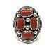 Bague En Argent Sterling Faite à La Main Par Les Navajos Amérindiens Avec Grappe De Corail, Taille 8.