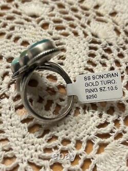Bague en argent sterling faite à la main par un Amérindien Navajo avec turquoise Sonoran, taille 10.5