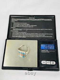 Bague en argent sterling incrustée de turquoise et de corail Navajo amérindien VTG 20g taille 12