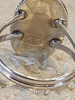 Bague en argent sterling signée Begay des Navajos amérindiens en conque rose taille 8,50