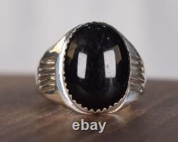 Bague en argent sterling signée Navajo vintage avec onyx noir ovale