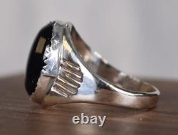 Bague en argent sterling signée Navajo vintage avec onyx noir ovale
