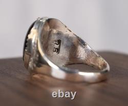 Bague en argent sterling signée Navajo vintage avec onyx noir ovale