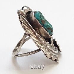 Bague en argent sterling turquoise Navajo américain natif des années 1970 de taille 5.75