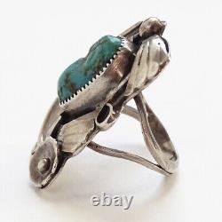 Bague en argent sterling turquoise Navajo américain natif des années 1970 de taille 5.75