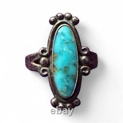 Bague en argent sterling turquoise Navajo amérindienne signée de succession taille 8