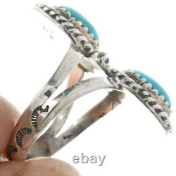 Bague en argent sterling turquoise Navajo pour dames à deux pierres traditionnelle