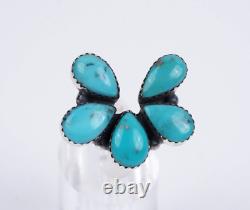 Bague en argent sterling turquoise en grappe de style Navajo ancien de taille 9