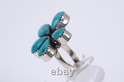 Bague en argent sterling turquoise en grappe de style Navajo ancien de taille 9