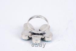 Bague en argent sterling turquoise en grappe de style Navajo ancien de taille 9