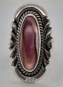 Bague en argent sterling vintage Native American Navajo & Spiny Oyster signée Dine