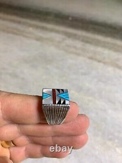 Bague en argent sterling western navajo amérindien taille 8 avec turquoise, onyx et corail