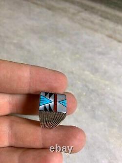 Bague en argent sterling western navajo amérindien taille 8 avec turquoise, onyx et corail