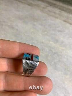 Bague en argent sterling western navajo amérindien taille 8 avec turquoise, onyx et corail
