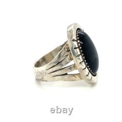 Bague en argent vieilli avec pierre d'onyx noir Native American Navajo de Sterling Ivan Kee taille 9