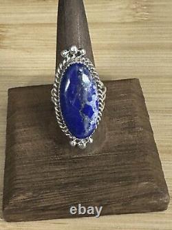 Bague en lapis-lazuli et argent sterling amérindien taille 7-11 signée