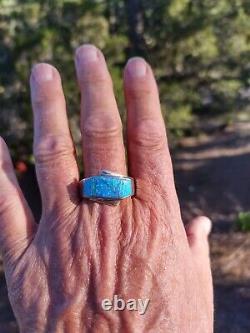 Bague en opale bleue de Calvin Begay / Gilpin avec motif amérindien navajo - Taille 14.5