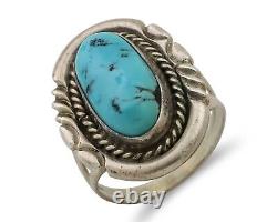 Bague en turquoise Navajo en argent 925 fabriquée à la main par l'artiste amérindien C. des années 80