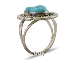 Bague en turquoise Navajo en argent 925 fabriquée à la main par l'artiste amérindien C. des années 80