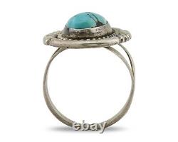 Bague en turquoise Navajo en argent 925 fabriquée à la main par l'artiste amérindien C. des années 80