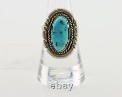 Bague en turquoise Navajo en argent 925 fabriquée à la main par l'artiste amérindien C. des années 80