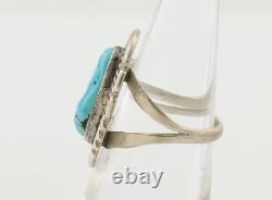 Bague en turquoise Navajo en argent 925 fabriquée à la main par l'artiste amérindien C. des années 80