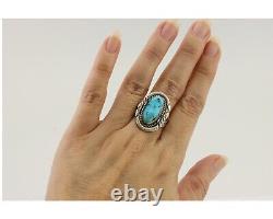 Bague en turquoise Navajo en argent 925 fabriquée à la main par l'artiste amérindien C. des années 80