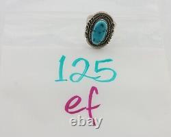 Bague en turquoise Navajo en argent 925 fabriquée à la main par l'artiste amérindien C. des années 80