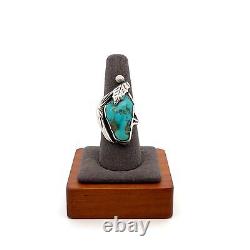 Bague en turquoise faite à la main par Ramone Platero, signée, Navajo Amérindien, taille 8.75