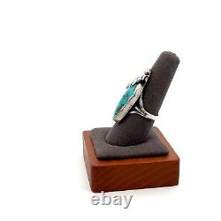 Bague en turquoise faite à la main par Ramone Platero, signée, Navajo Amérindien, taille 8.75