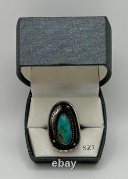 Bague en turquoise navajo vintage signée Ed Kee en argent sterling de taille 7