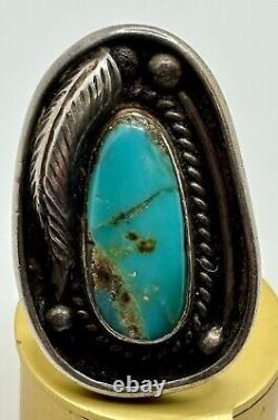 Bague en turquoise navajo vintage signée Ed Kee en argent sterling de taille 7