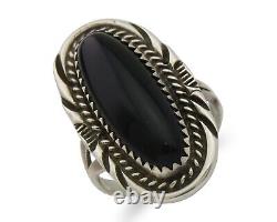 Bague faite à la main Navajo en argent 925 avec onyx noir, artiste amérindien, années 80