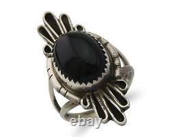 Bague faite à la main Navajo en argent 925 avec onyx noir, artiste amérindien, années 80