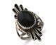 Bague Faite à La Main Navajo En Argent 925 Avec Onyx Noir, Artiste Amérindien, Années 80