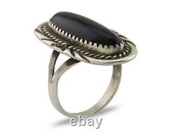 Bague faite à la main Navajo en argent 925 avec onyx noir, artiste amérindien, années 80