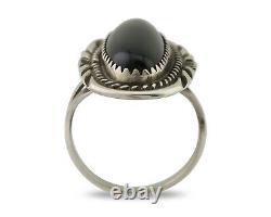 Bague faite à la main Navajo en argent 925 avec onyx noir, artiste amérindien, années 80