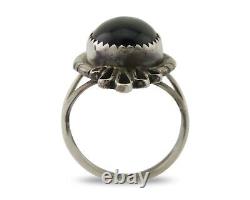 Bague faite à la main Navajo en argent 925 avec onyx noir, artiste amérindien, années 80