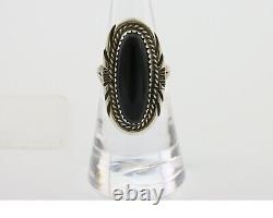 Bague faite à la main Navajo en argent 925 avec onyx noir, artiste amérindien, années 80