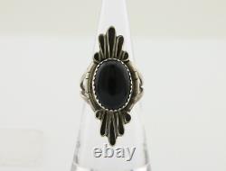 Bague faite à la main Navajo en argent 925 avec onyx noir, artiste amérindien, années 80