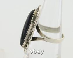 Bague faite à la main Navajo en argent 925 avec onyx noir, artiste amérindien, années 80