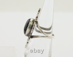 Bague faite à la main Navajo en argent 925 avec onyx noir, artiste amérindien, années 80