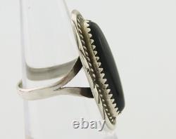 Bague faite à la main Navajo en argent 925 avec onyx noir, artiste amérindien, années 80