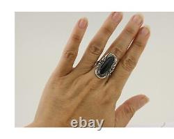 Bague faite à la main Navajo en argent 925 avec onyx noir, artiste amérindien, années 80