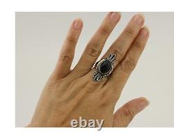 Bague faite à la main Navajo en argent 925 avec onyx noir, artiste amérindien, années 80