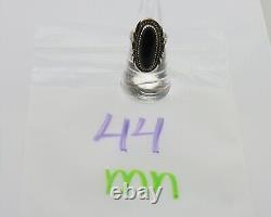 Bague faite à la main Navajo en argent 925 avec onyx noir, artiste amérindien, années 80