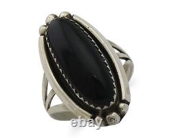 Bague faite à la main Navajo en argent 925 avec onyx noir, artiste amérindien des années 80