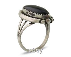 Bague faite à la main Navajo en argent 925 avec onyx noir, artiste amérindien des années 80
