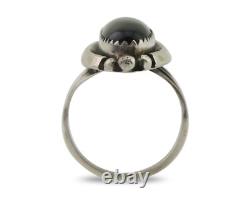 Bague faite à la main Navajo en argent 925 avec onyx noir, artiste amérindien des années 80